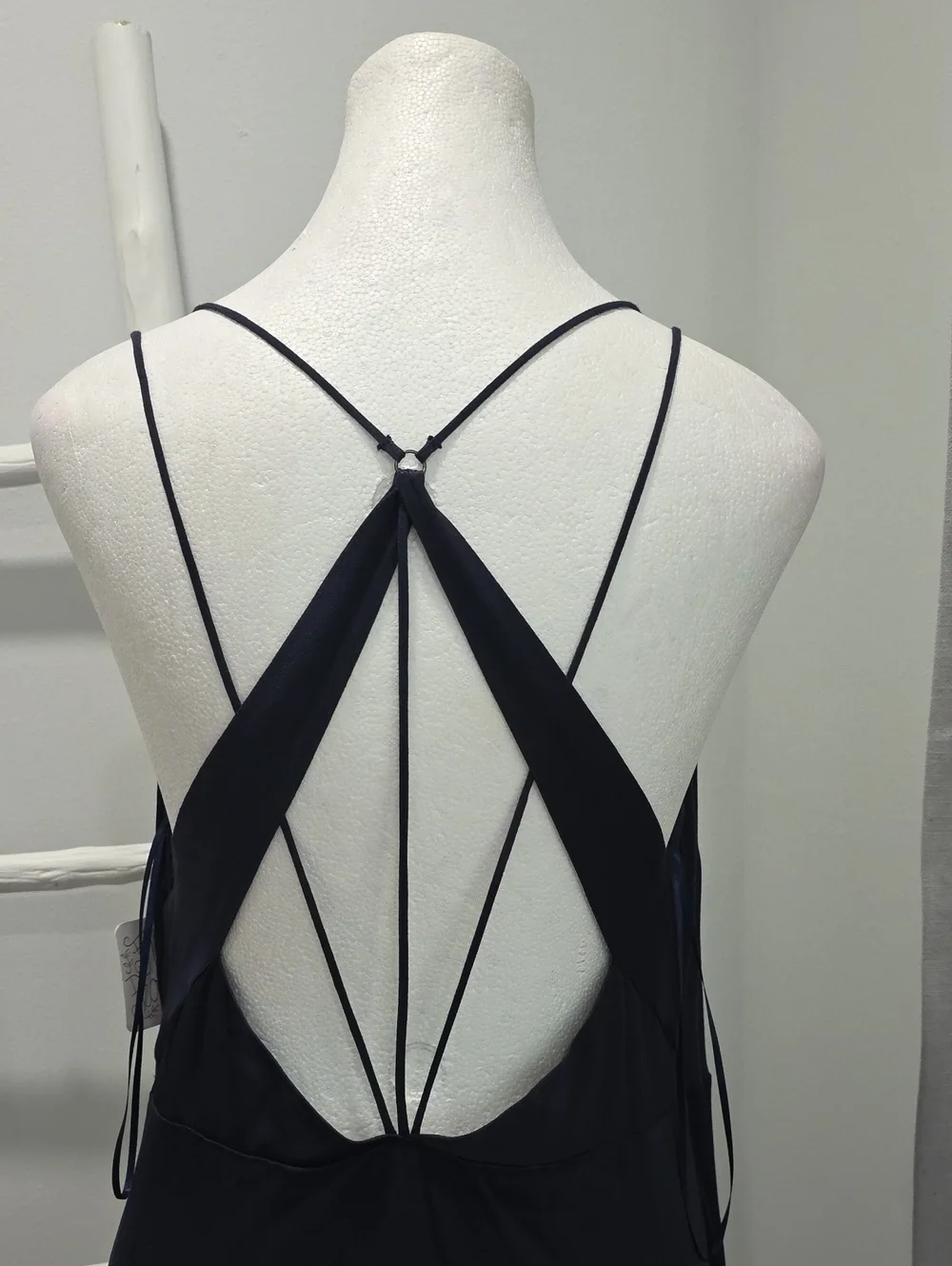 Free People Elegant Strappy Back Navy Satin Panel Super Flowy Slip Dress - Picture 2 of 12